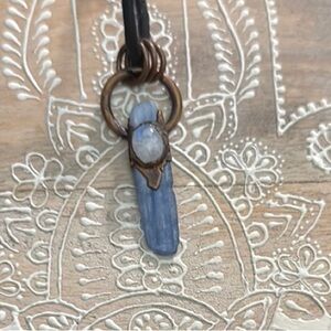 Blue Kynite & Moonstone Crystal Pendant Necklace